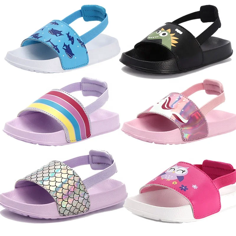 summer cute colorful kids slides slippers shoes custom logo, boys girls comfy strap custom children slides sandals with logo