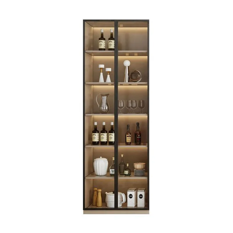 Entry Luxury Custom Modern Wooden Glass Door Wine Display Cabinet Metal Frame for Dinning Room