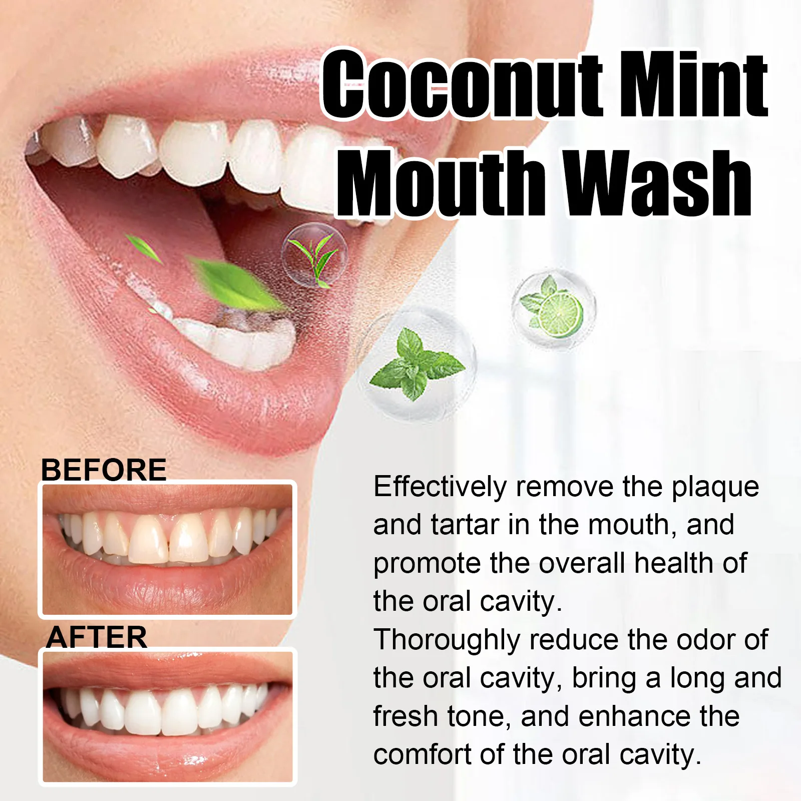 Hot Selling Vitamin E Alcohol Free Mouthwash Fresh Breath Teeth Whitening Oil Coconut Oil Pulling Natural Essential Oil