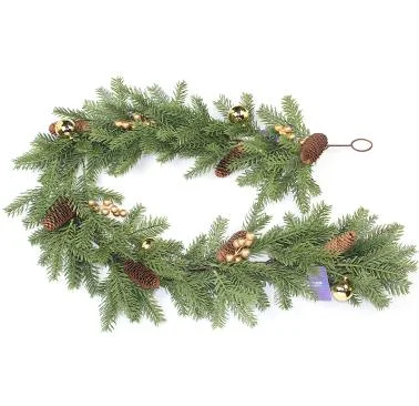 Wholesale Price Pointed PVC 9Ft 270cm Natural Green Garlands With Pine-cones And Berries