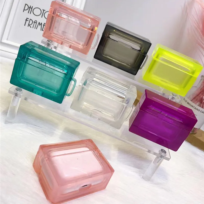 Hot Sale Crystal Jelly Cube Square Earphone Case with Keychain for Airpods Pro Fashion Cool Transparent Cover for Airpods 1/2