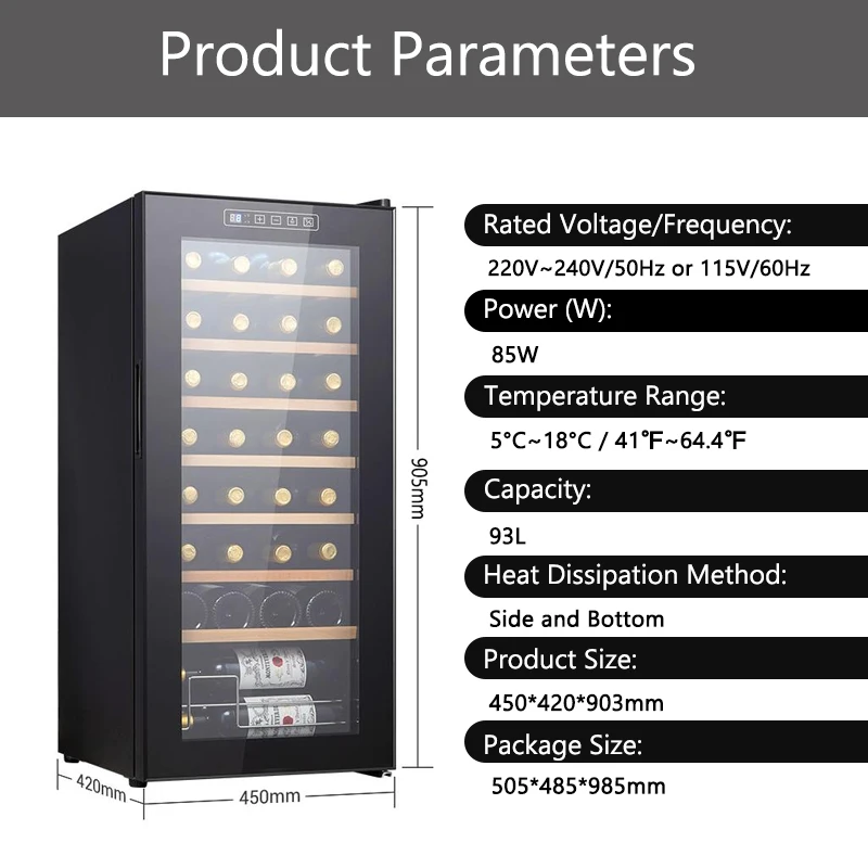 LANYI Household Thermostatic Red Wine Cabinet 32 Bottles Full Glass Door Compressor Wine/Beverage/Beer Cooler