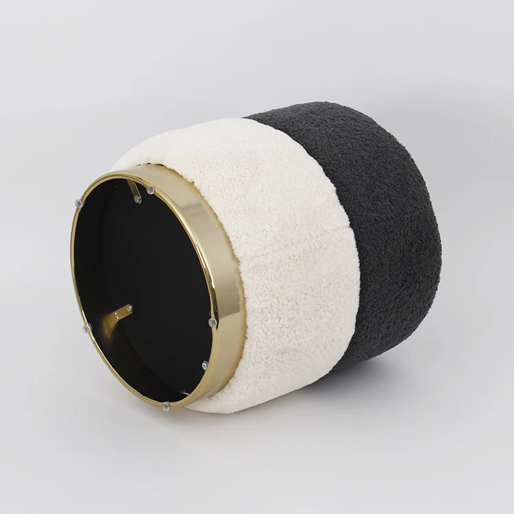 OEM custom made traditional shoe changing stool black and gold metal ottoman for hotels