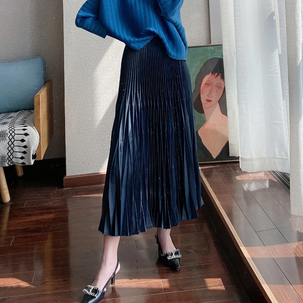 FXZ Wholesale White High Waist Casual Women Long Maxi Pleated Skirt 2021