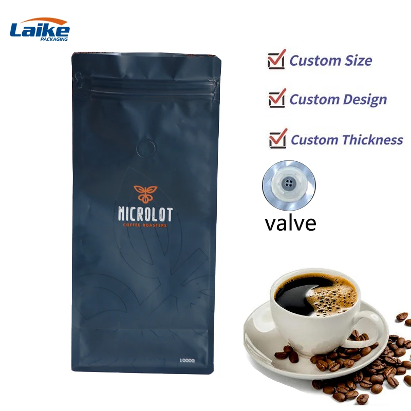 Custom printed bolsa de cafe Black Matte 12oz 16oz 250g 1kg Coffee Packaging Pouch Flat Bottom Coffee Bags with Valve and Zipper