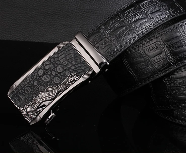 Embossed Business Casual Animal Pattern Automatic Buckle Genuine Leather Belt for Men Gentlemen Dress