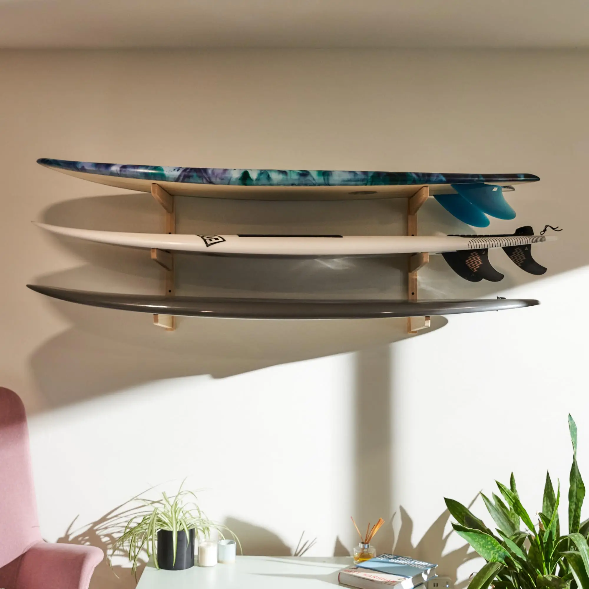 HIFUN Mount Wooden Surfboard Rack for Wall Surfboard Storage Racks for Surfboard Display