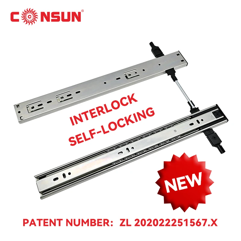 CONSUN Telescopic Channel Full Extension Ball Bearing Anti-tilt and Interlock Drawer Slide