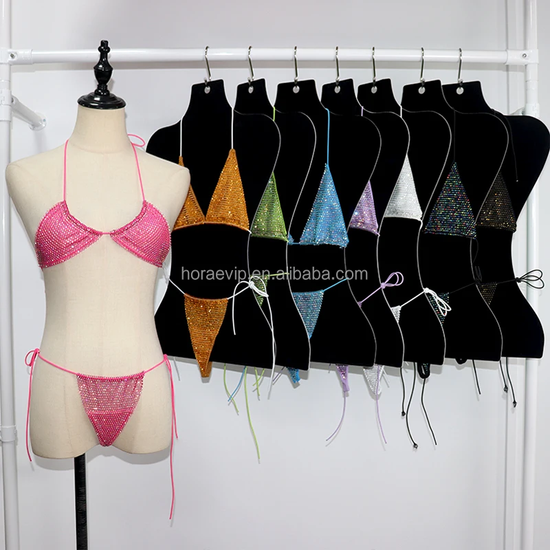 S573 Bling Full Diamond Crystal Bedazzled Two Pieces Bikini Set Women Luxury Rhinestone Triangle Bathing Suit