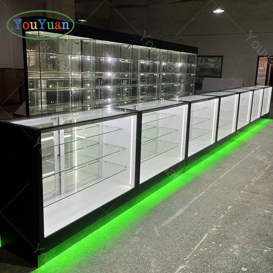 Factory cabinet smoked glass vitrine display showcase glass display cabinet for smoke shop other commercial furniture