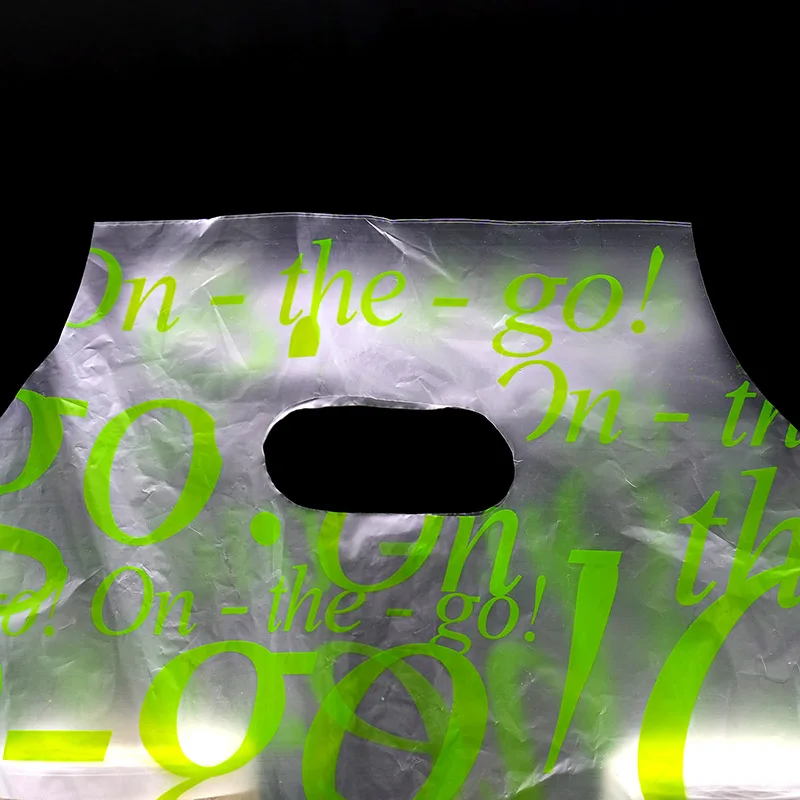 Custom printed eco friendly pe t shirt bakery boba teacup coffee food plastic take away bags for restaurants fabric with logo