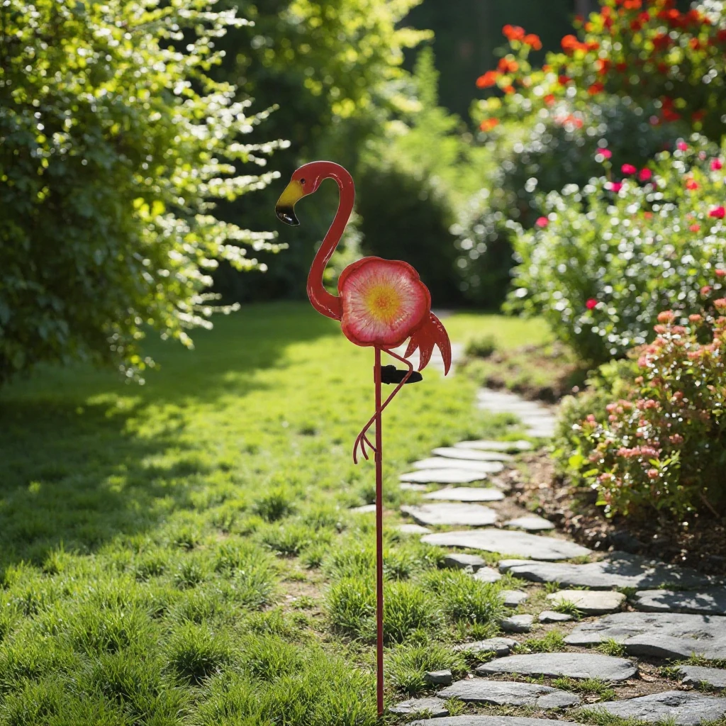 Wholesale customized gifts pink metal iron backyard flamingo fairy easy installation garden stakes birds yard flamingo products