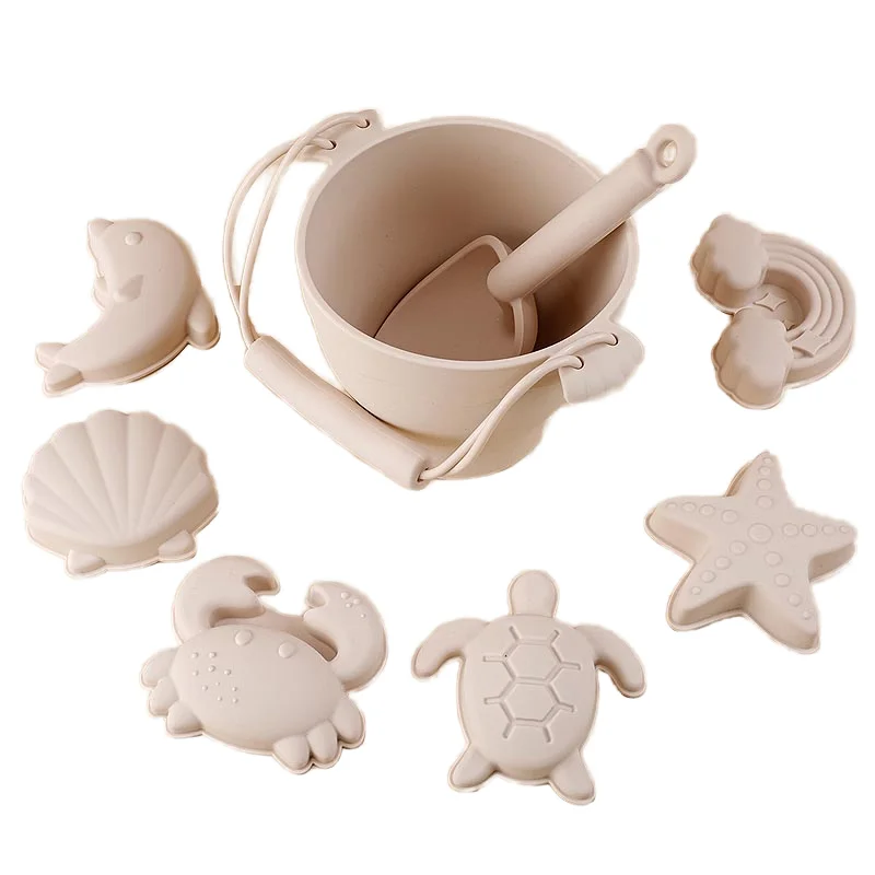 Food Grade Wholesale Bpa Free Summer Outdoor Baby Sand Bucket Beach Toy Set for Kids Toddler Silicone Beach Toys