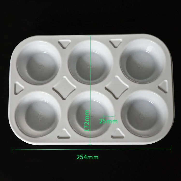 6 compartment white disposable plastic blister pastry food cookie tray mochi ice cream cake packaging