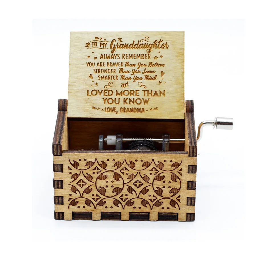 Wholesale Wooden Love Series Hand Crank Music Box Personal Laser Engraved Vintage Music Box Gifts to Mom From Daughter