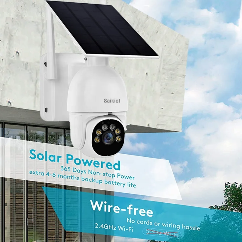 Saikiot Factory New Solar Camera 3MP with Motion Detection and Two Way Audio Support 2.4G WIFI Waterproof