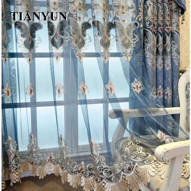 Европейские королевские Роскошные занавески для окна затемняющие синего цвета гостиной