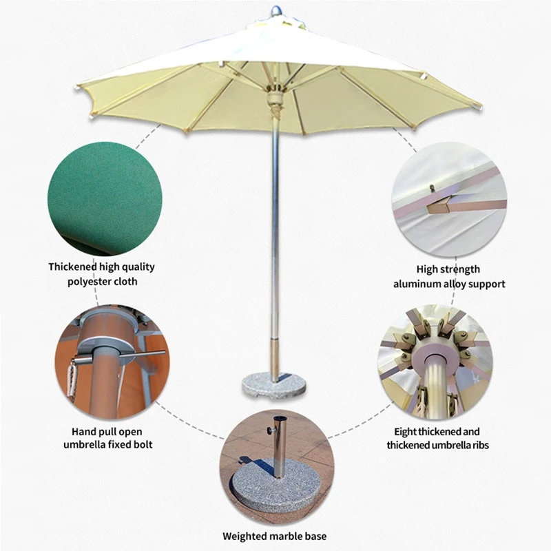 FEAMONT Leisure Style Garden Umbrella Single Top Middle Post with Colorful LED Lights for Coffee Shop Patio or Beach Use