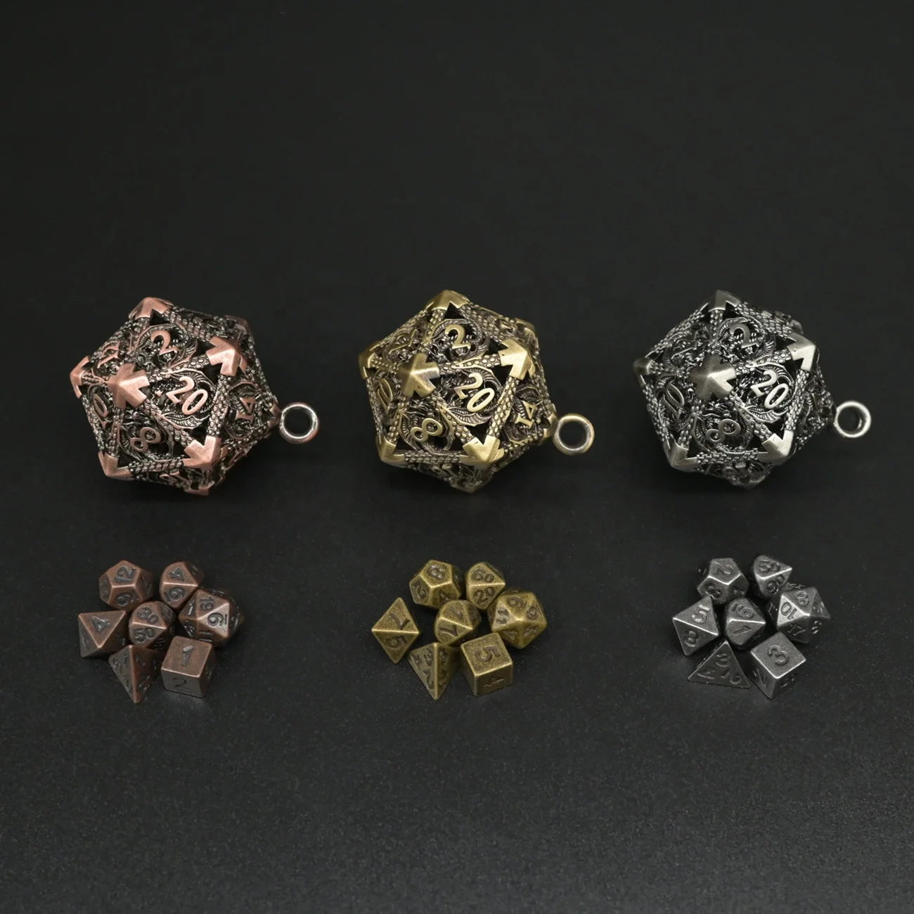 Factory Mini Portable D20 Accessories Metal Dice Keychain for Mini Dice Storage