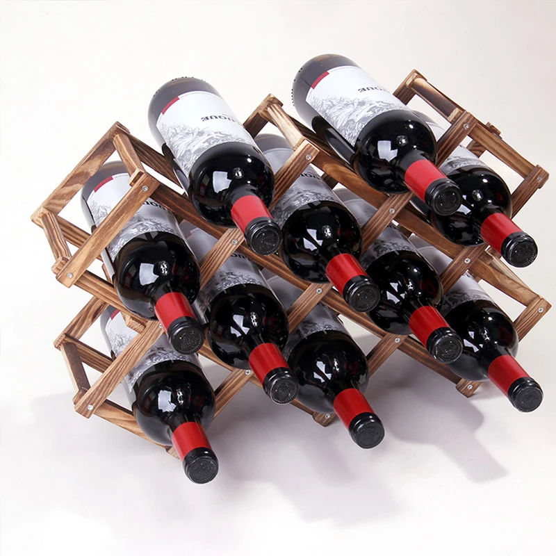 Expanding Red Wine Shelf Wine Holders Wood Foldable 10-Bottle Wood Wine Rack
