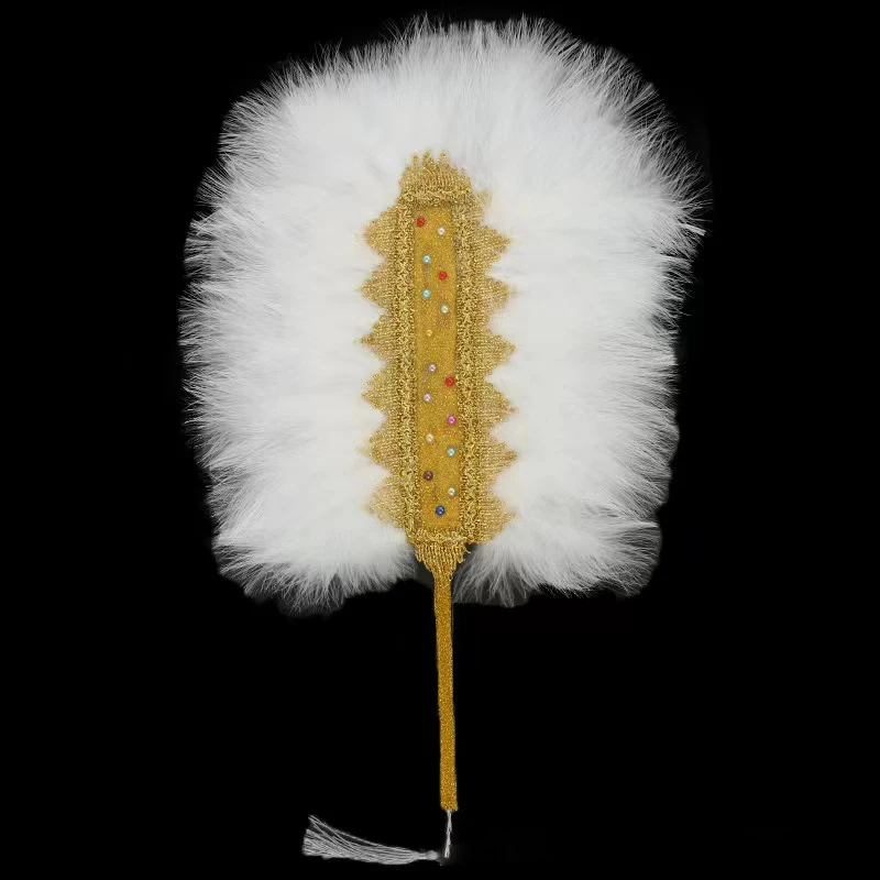 African Hand Fan Feather Traditional Feather Fan Peacock Mix Round Shaped Fan Wedding and Party