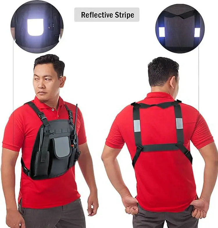 Vintage Style Heavy Duty Nylon Tactical Reflective Strip Two-Way Radio Chest Harness with Molle Pouch