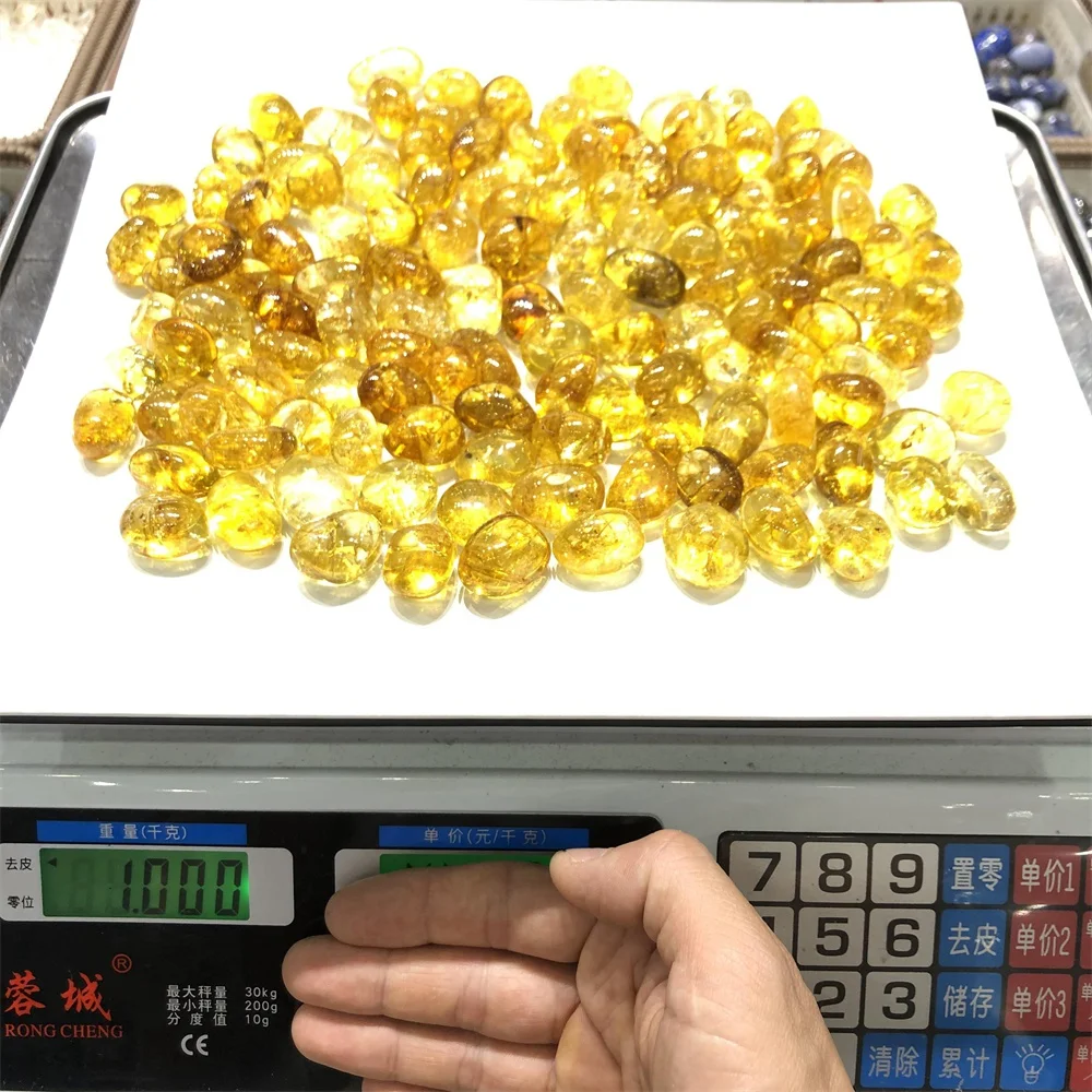 2021 Customizable Decoration Yellow Burst Stone Tumbled Yellow Quartz for Energy Feng Shui