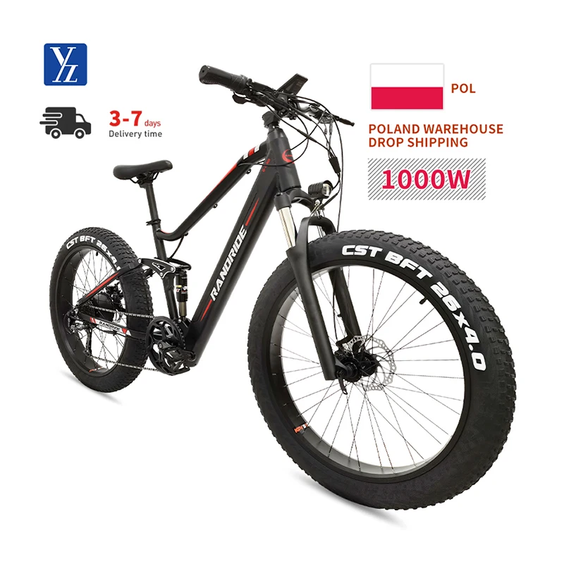 Brand new electric bicycle 9 speed electric snow bike 1000W 48V 14Ah Full suspension SHIMANO dual disc brake fat tire ebike