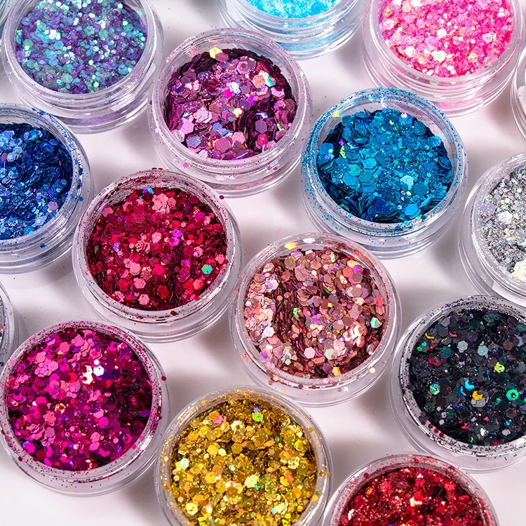 Wholesale 20 Colors Glitter Sequin Pigment Loose Makeup Glitters Private Label Chunky Glitter