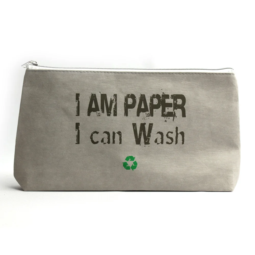 Eco-friendly Customize logo promotional paper zipper pouch luxury makeup bag washable kraft paper bag