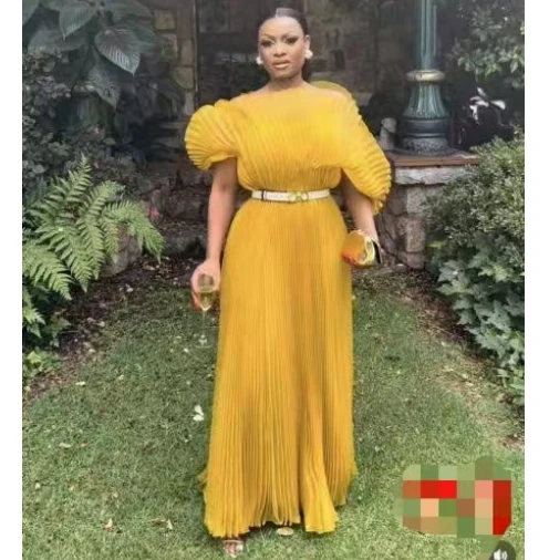 Sheen Newest Hot Sale Miyake Pleated Plus Size Elegant Casual Dress Designs For Ladies Solid Color Long Dresses  For Women