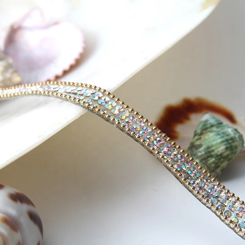 Kavatar Hot fix trimming rhinestone chain hot fix tape Copper bead rhinestone transfer tape iron trimming