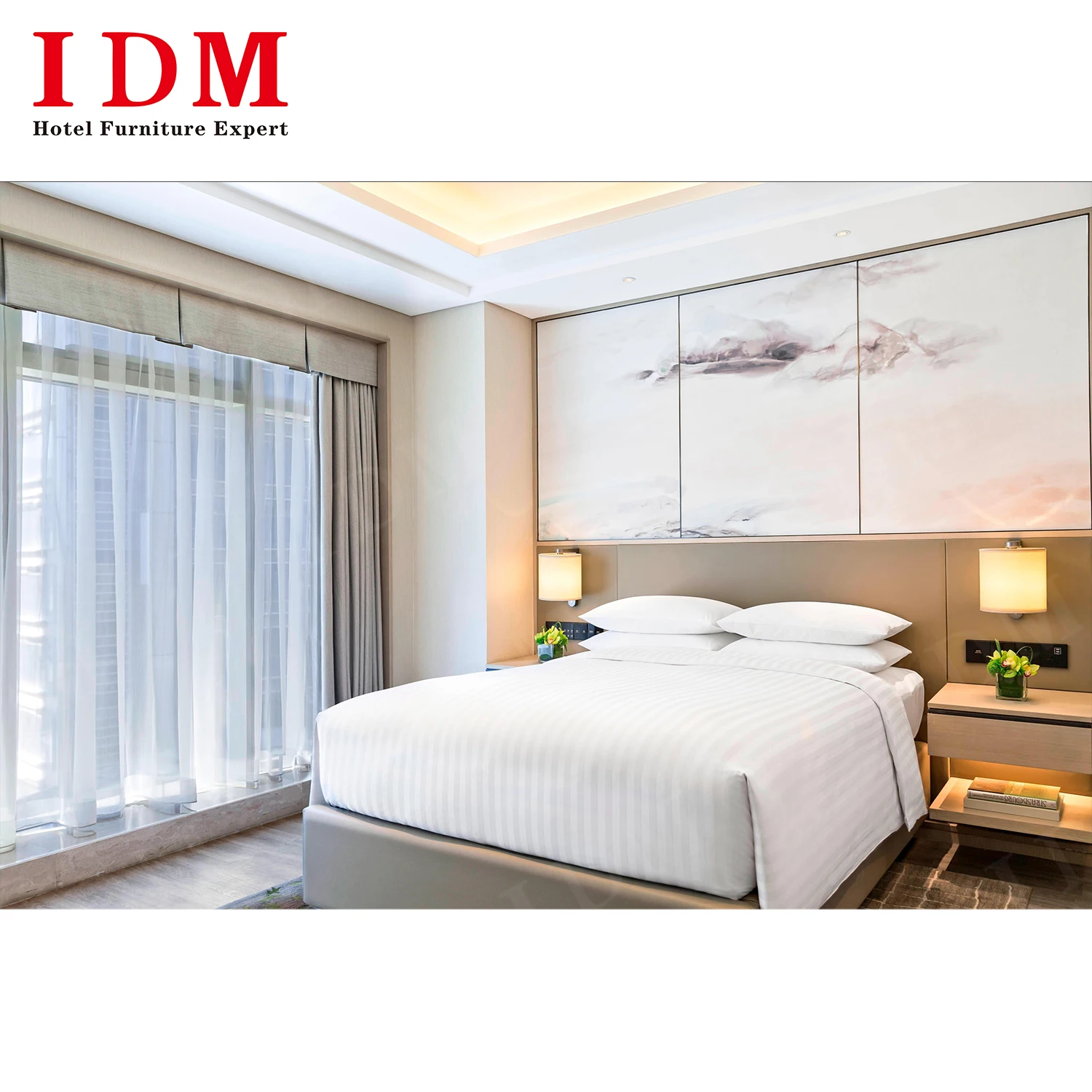 Modern Luxury Hilton Hotel Furniture Manufacturer Wooden Hotel Furniture Bed Room Set for Apartment Guest Room