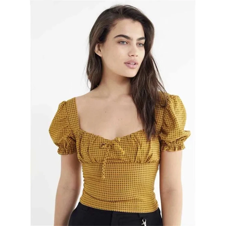 Korean blouse crop top u neck tank top women blouses tops