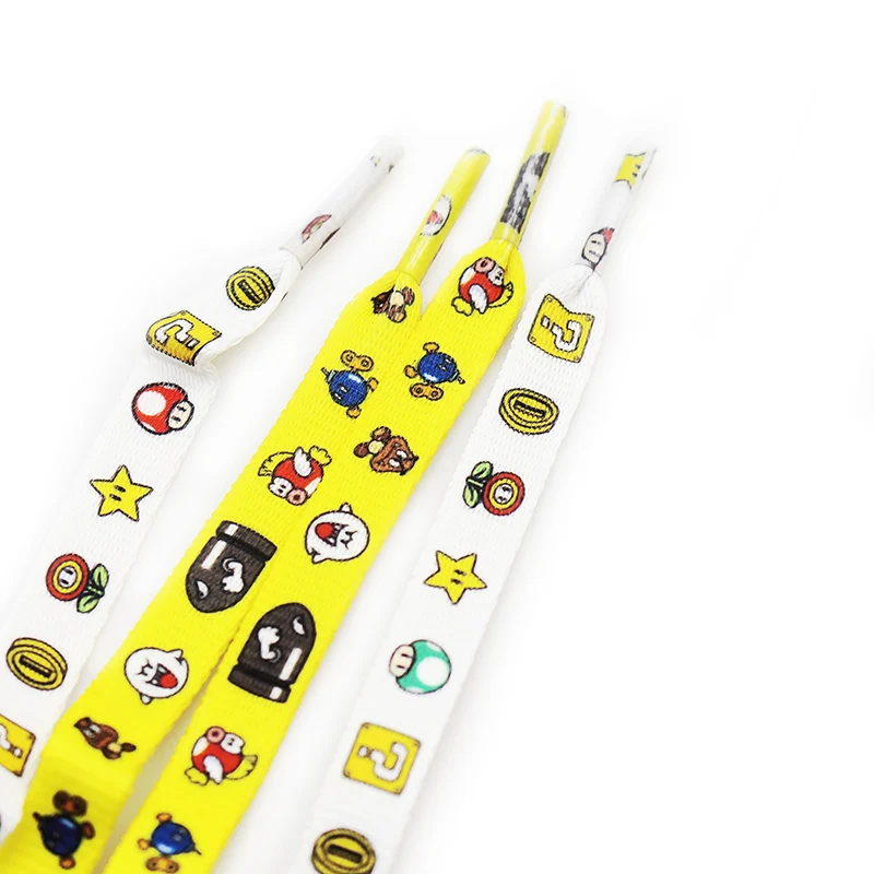 Printed Shoelaces 8Mm Customized Flat Shoe Laces Polyester Printed Shoelaces With Metal Tips