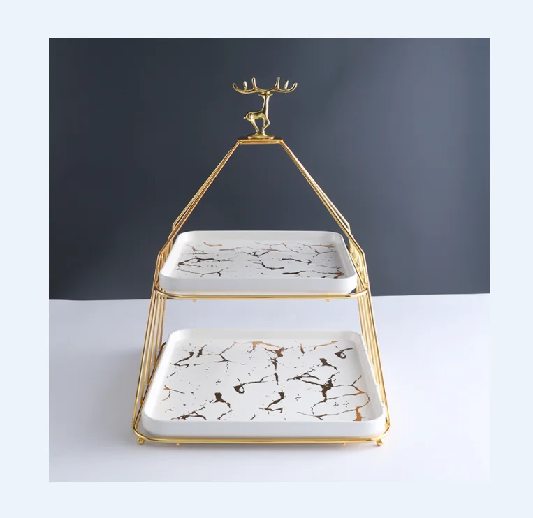 С горячей продажей шаровые современные металлические 2 яруса подставка для свадебного торта керамическая мраморная плита квадратная свадьбы