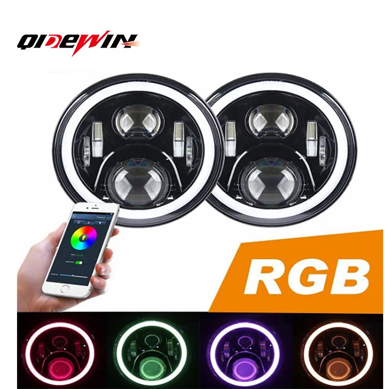 7inch led headlight Angel Eyes RGB Motorcycle Headlight with Hi/Lo Beam Projector Round For Ladas Niva 4X4 Uaz Hunter Hummer