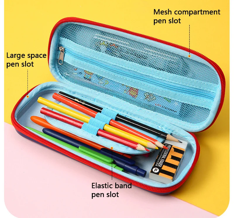 Customized LOGO Pattern Pencil Bag Cute Kids Leather Pencil Case 3D Cartoon EVA Hard Cover School Student Stationery Supplies