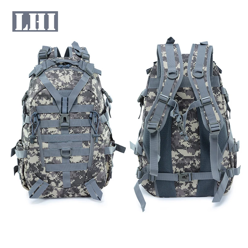 LHI Outdoors Camping Mountainbike Wandern Emergency Hiking Fahrrad Canvas 3D Leder_Militar Military Rucksack Men Bag