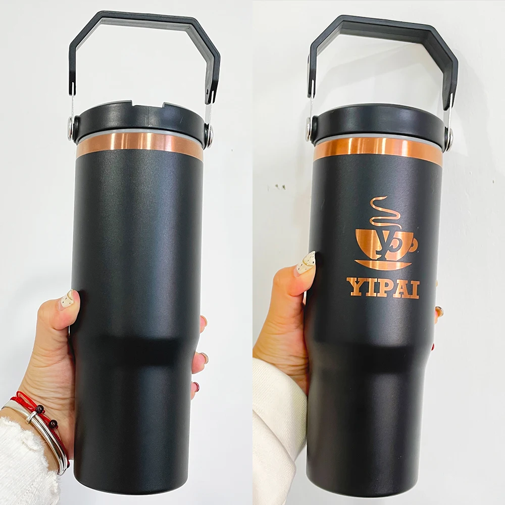USA warehouse double walled stainless steel vacuum insulated gold copper plating 30oz flip top straw tumbler for laser engraving