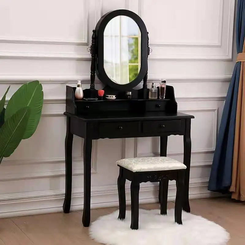 Makeup Dressing Table with Jewelry Organized Cabinet and Cushioned Vanity Stool
