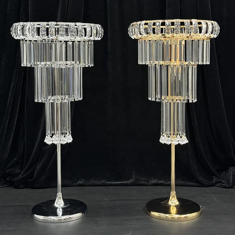 Large Crystal Tall Gold Metal Flower Stand Light Acrylic Centerpieces Wedding Decoration for Events Party Supplies