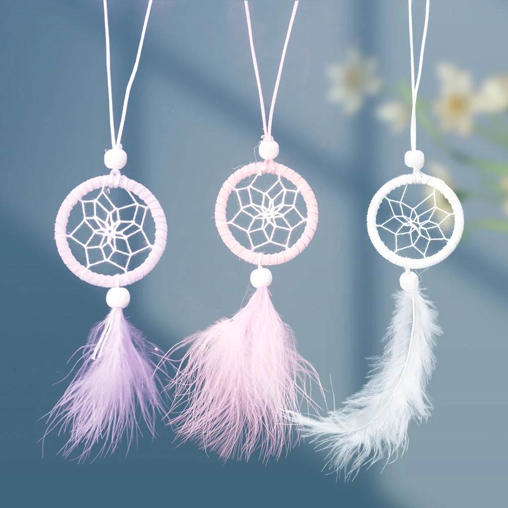 Mini Multi Color Feather Hand Woven Dream Catcher Home Pendant Car Interior Decor Jewelry Dreamcatcher