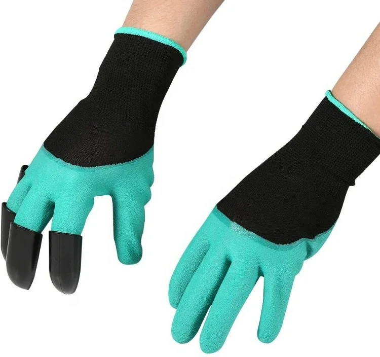 Excavation Sowing Pruning Polyester Coated Latex With 4 Plastic Claws Gardening Gloves Guantes