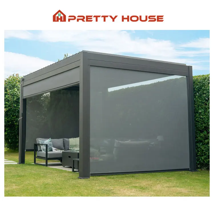 Easily Assembled Opening Roof Motorised Pergola Louver with LED Strip Lights Bioclimatic Pergola Aluminium Outdoor