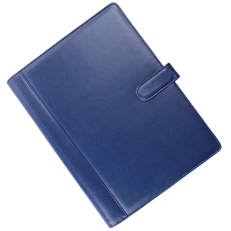 
portfolio padfolio file folder document bag organizer case custom logo with calculator Navy blue RTS A4 PU leather business art 