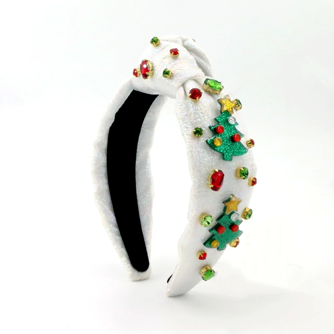 Luxury Sparkly Bling Christmas Tree Top Knotted Custom Women Headband Girl Hairband