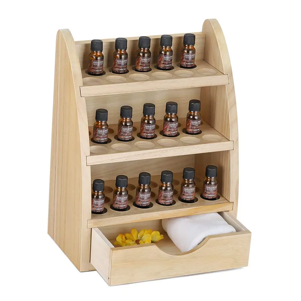 Natural wood color cosmetic storage organizer essential oils storage rack wooden nail polish display holder organize drawer