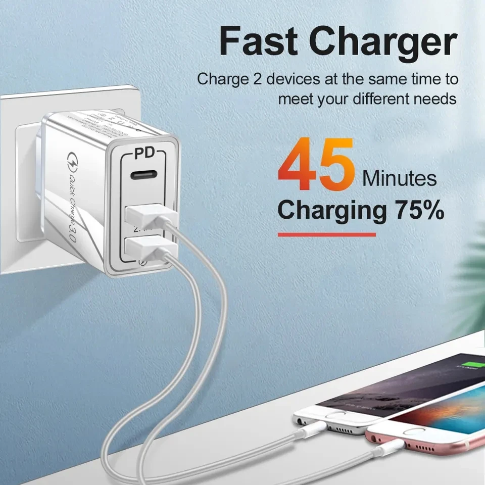 PD Fast Charger QC 3.0 Fast Wall Charger Adapter Plug Type C USB Charger for Samsung For iPhone Tablet