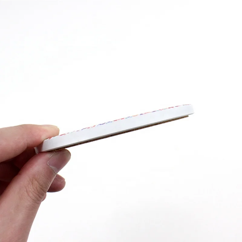 Fast production 10.8cm round absorbent ceramic coaster with cork base for Morocco market